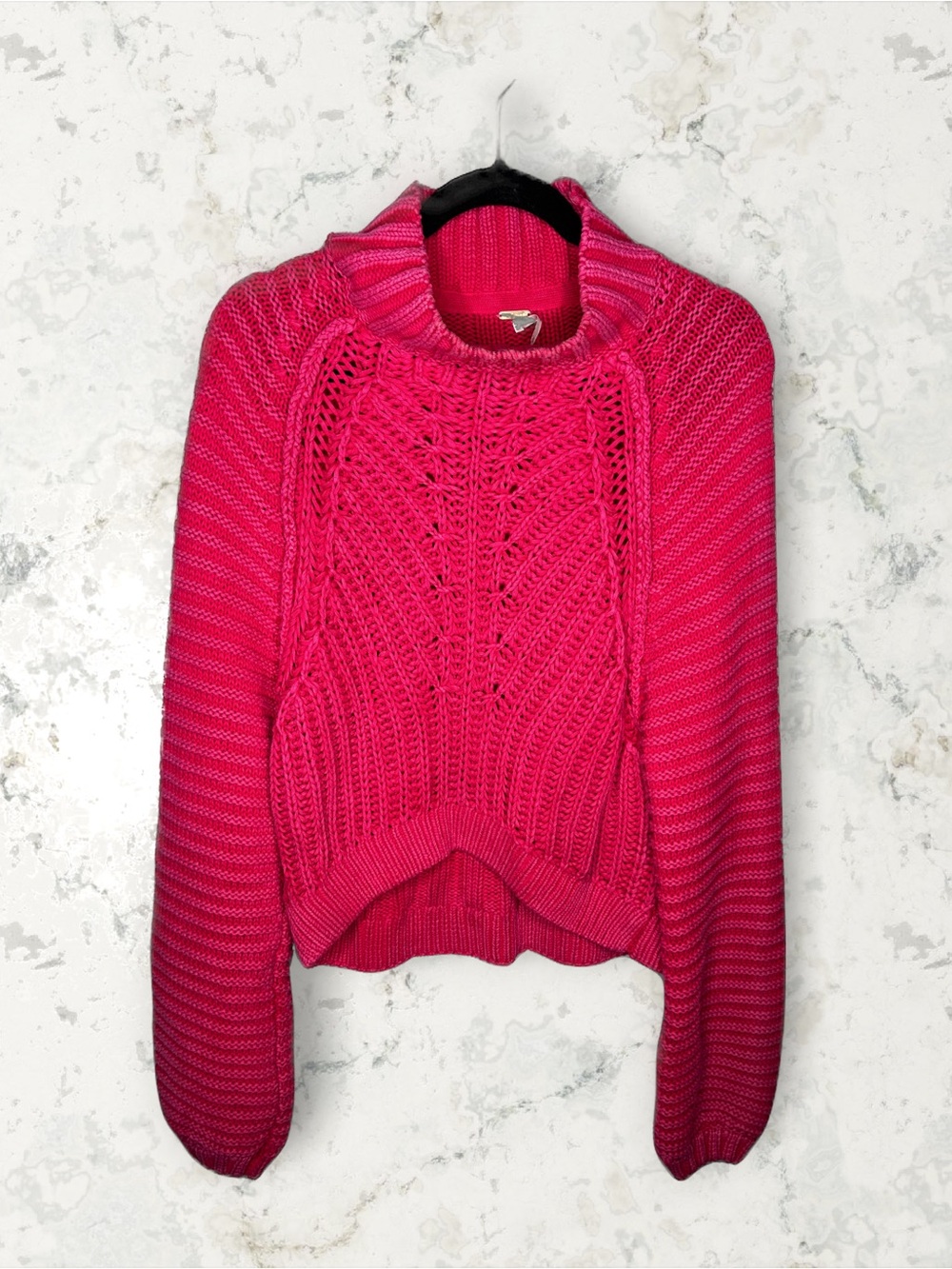 Free People Sweetheart Balloon Sleeve Chunky Knit Sweater S - Picture 3 of 8